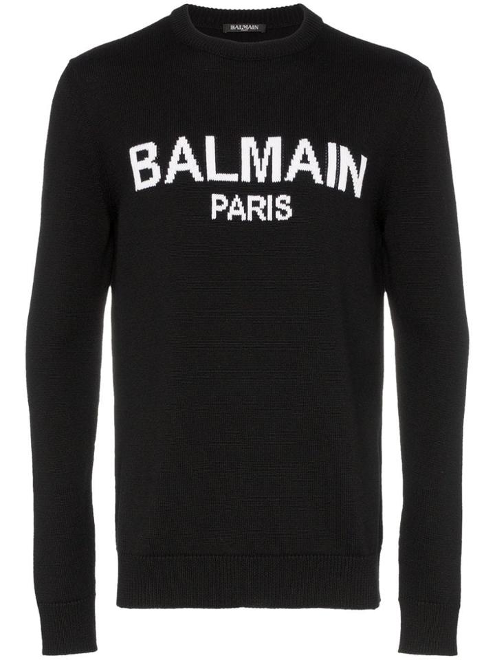 Balmain Paris Logo Knit Wool Jumper - Black