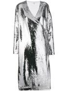 Ganni Sonora Sequin Wrap Dress - Silver