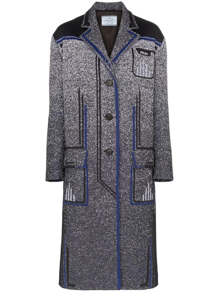 Prada Speckled Jacquard Stripe Accent Coat - Black