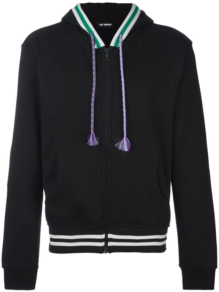 Raf Simons Stripe Trim Zipped Hoodie, Men's, Size: Xl, Black, Cotton/polyamide