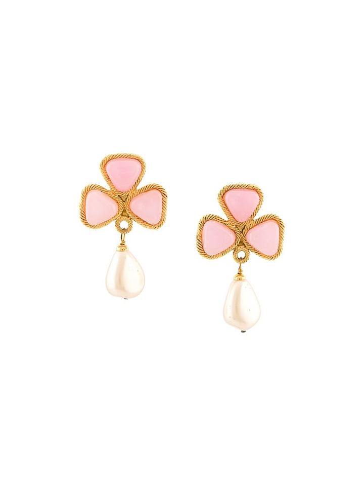Chanel Vintage Pearl Drop Clip-on Earrings, Women's, Pink/purple