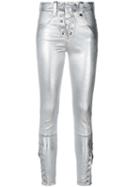 Manokhi - Cropped Lace-up Trousers - Women - Leather/polyester/viscose - 38, Grey, Leather/polyester/viscose