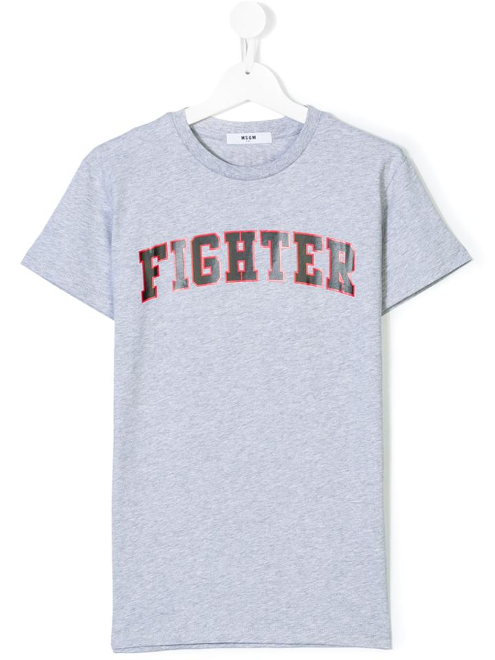 Msgm Kids Fighter Print T-shirt - Grey