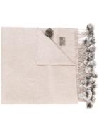 N.peal Fur Bobble Cashmere Scarf - Brown