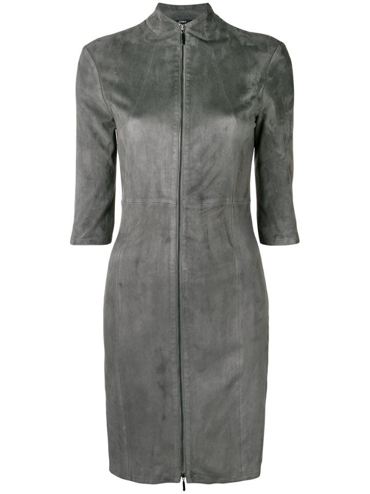 Arma Front Zip Fitted Dress - Grey