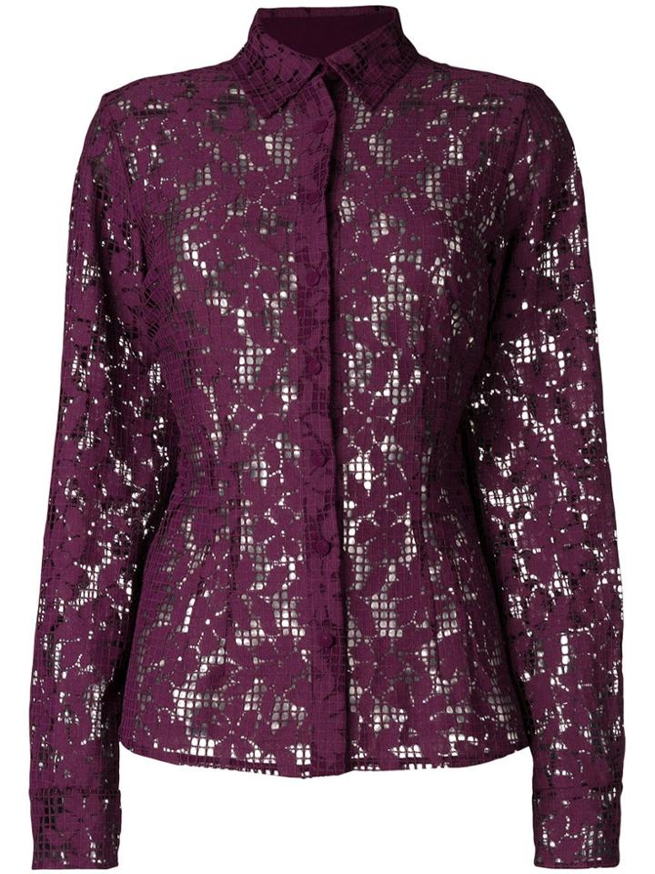 Talbot Runhof Floral Mesh Shirt - Pink & Purple