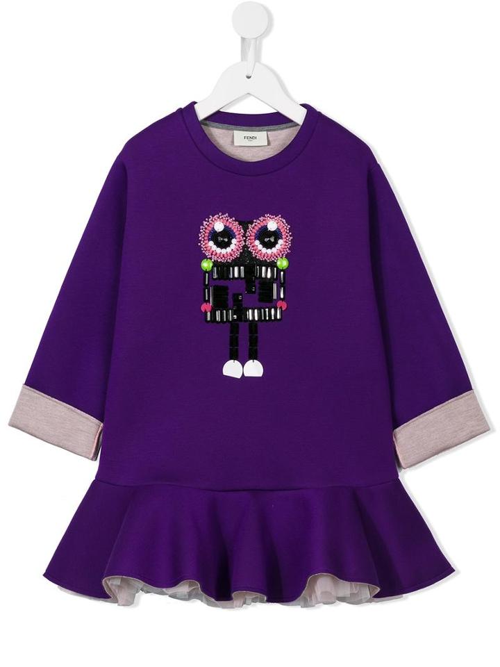 Fendi Kids 'monster' Embellished Dress, Girl's, Size: 12 Yrs, Pink/purple