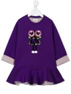 Fendi Kids 'monster' Embellished Dress, Girl's, Size: 12 Yrs, Pink/purple