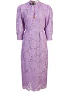 Fleur Du Mal Belted Neck Lace Dress - Pink & Purple