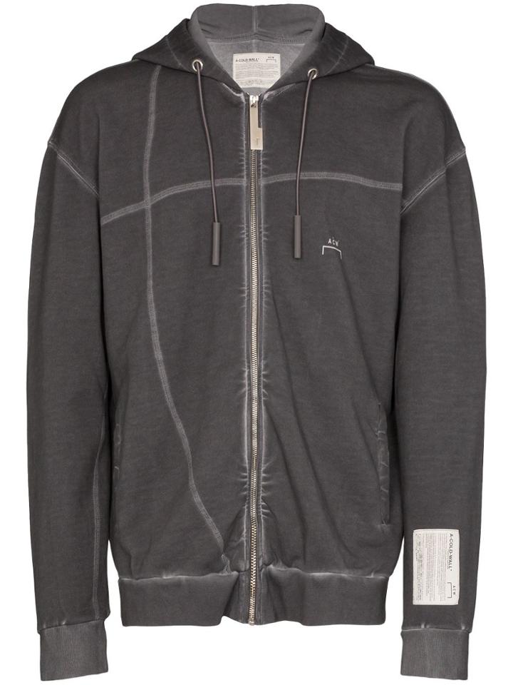 A-cold-wall* Trim Detail Zipped Cotton Hoodie - Grey