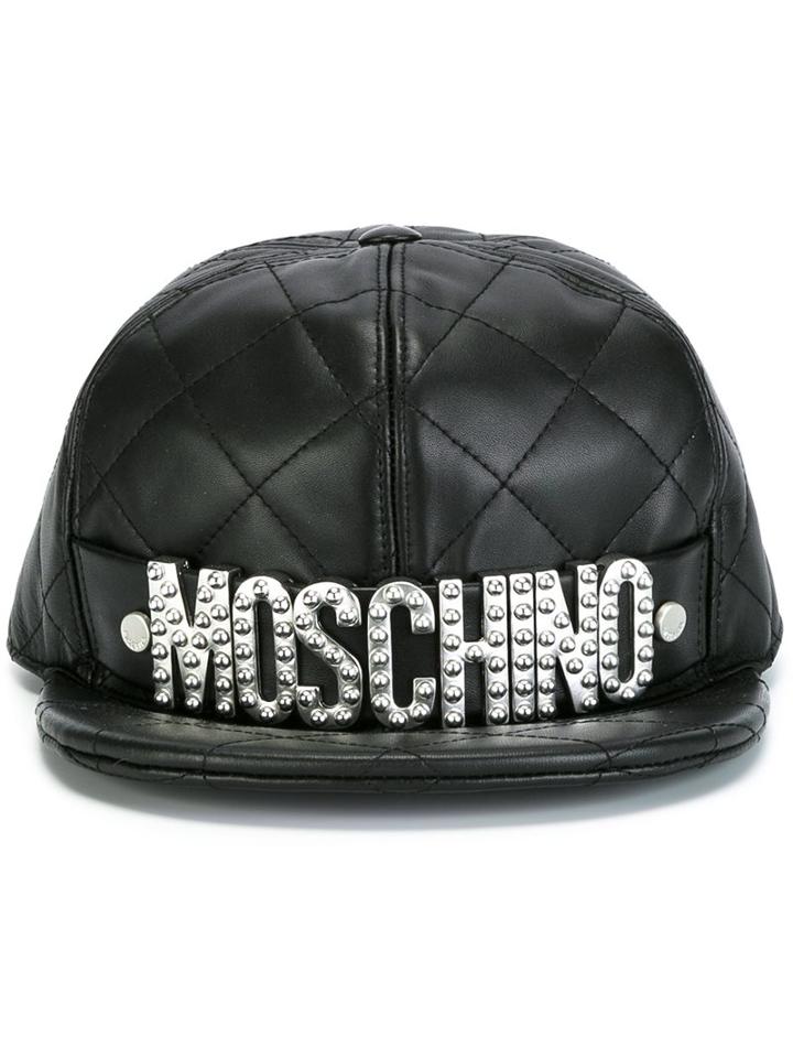 Moschino Studded Logo Cap, Women's, Size: Small, Black, Leather