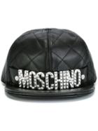 Moschino Studded Logo Cap, Women's, Size: Small, Black, Leather