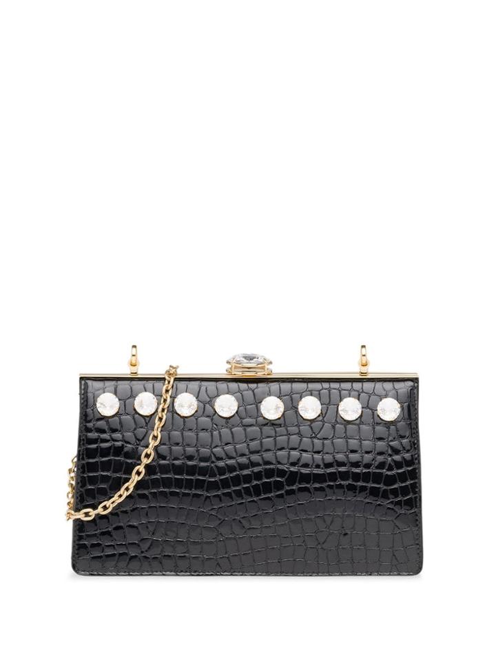 Miu Miu Miu Solitaire Crocodile Effect Clutch - Black