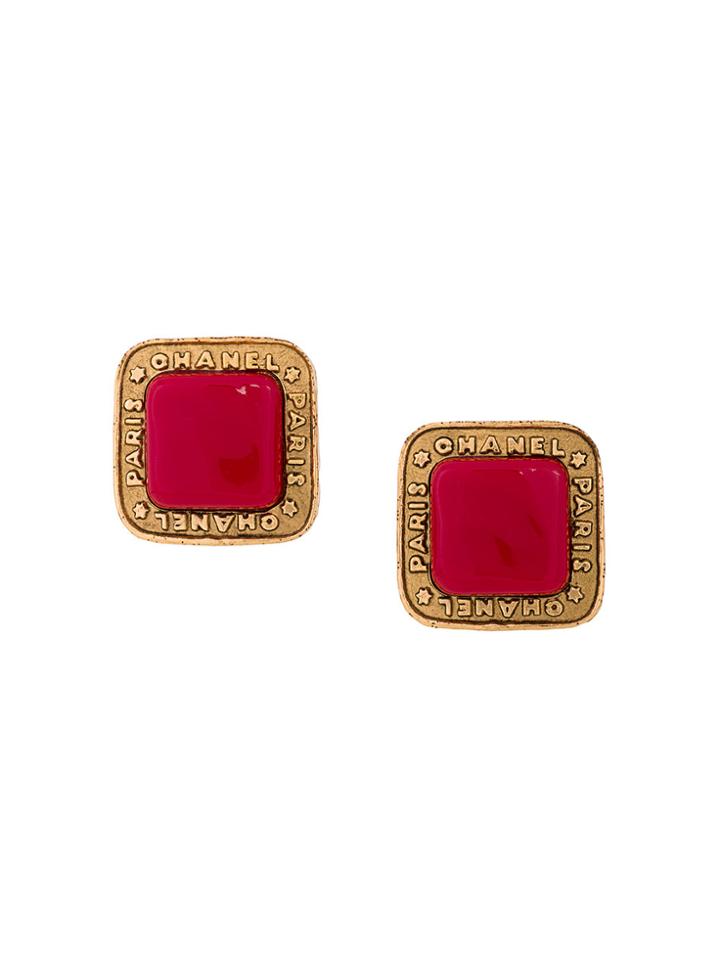 Chanel Vintage Square Stone Earrings - Metallic