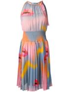 Prada Lips Print Pleated Dress, Women's, Size: 40, Pink/purple, Silk/polyester