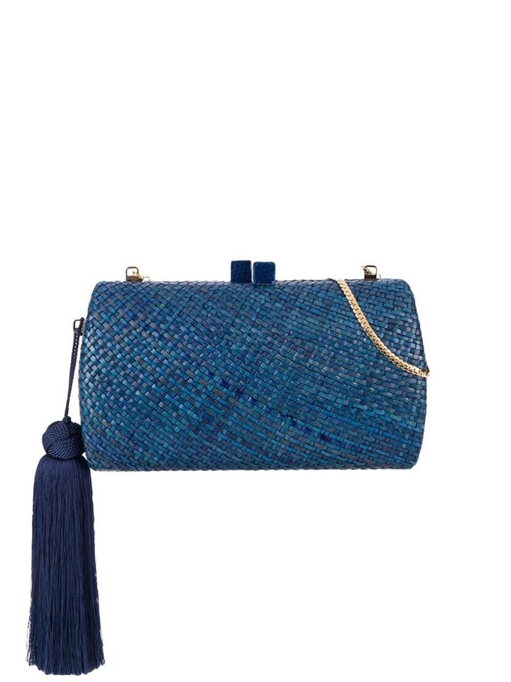 Serpui Braided Straw Clutch - Blue