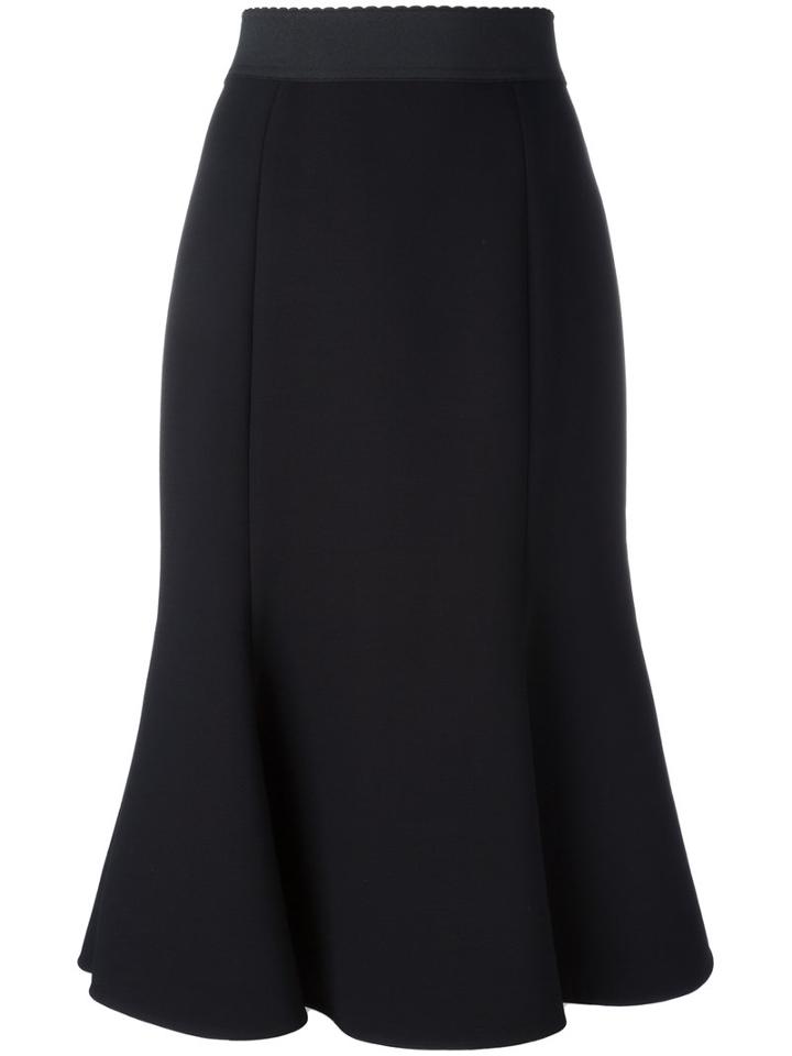 Dolce & Gabbana Pleated Hem Midi Skirt, Women's, Size: 44, Black, Polyethylene/virgin Wool/spandex/elastane