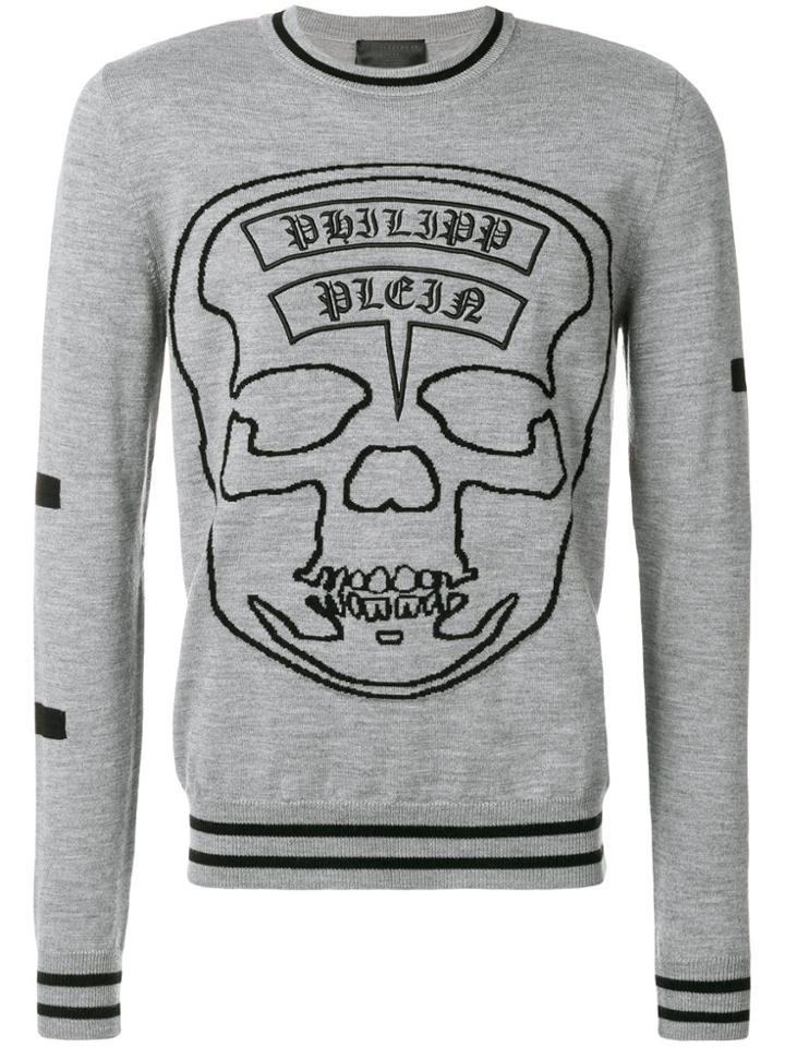 Philipp Plein Embroidered Skull Design Sweatshirt - Grey