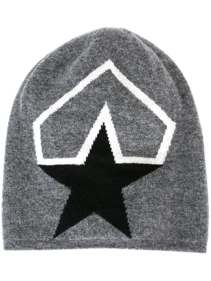 Moncler Star Intarsia Beanie, Men's, Grey, Virgin Wool