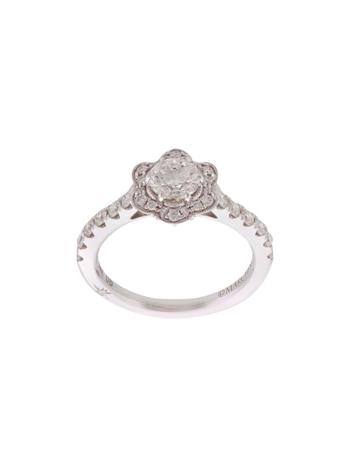 Marchesa 18kt White Gold Flower Diamond Halo Ring - Silver