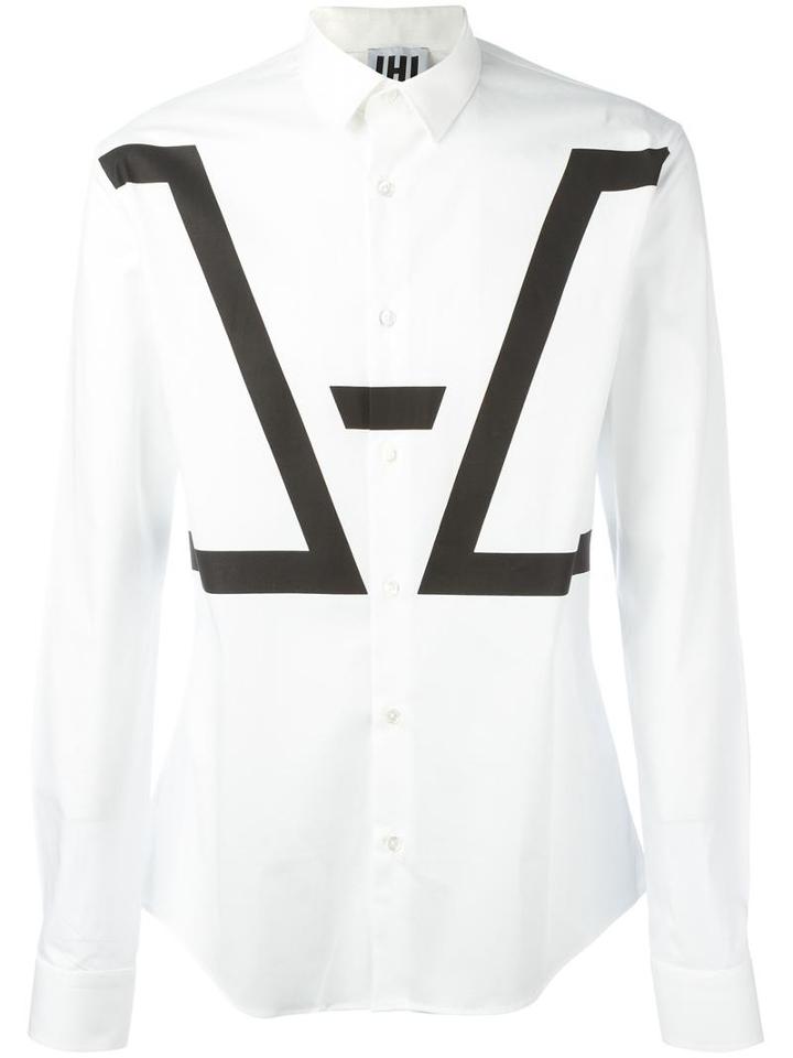 Les Hommes Urban Geometric Print Shirt, Men's, Size: 50, White, Cotton/spandex/elastane