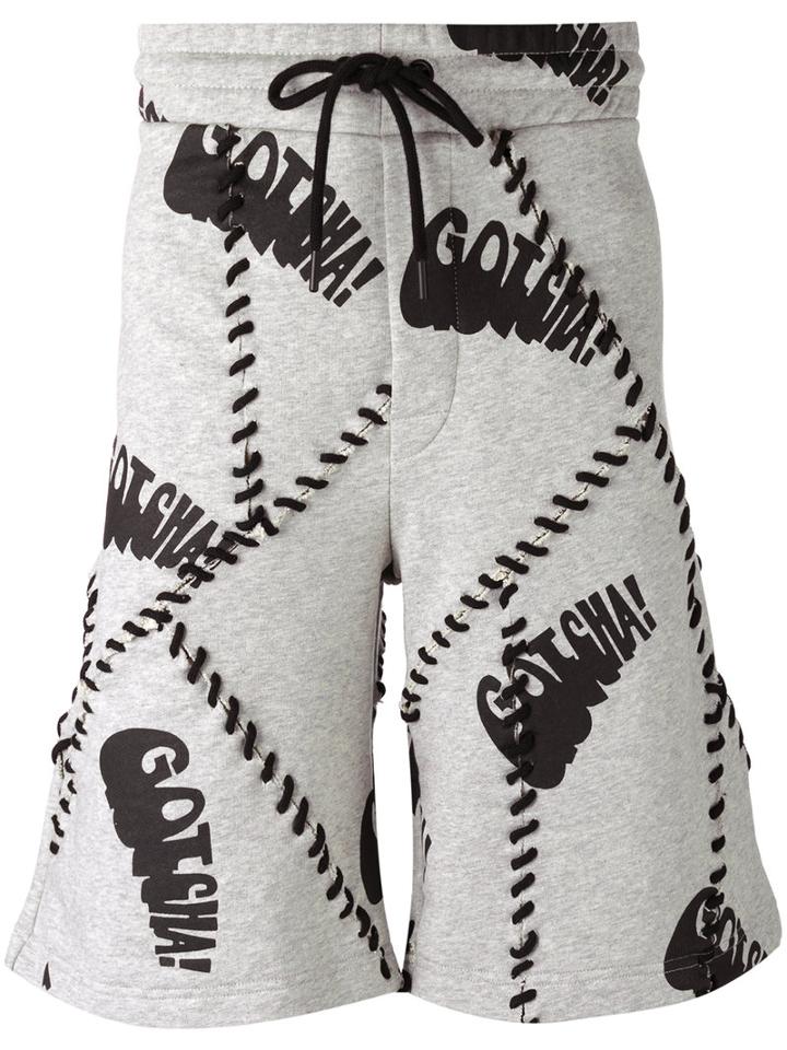 Palm Angels Contrast-stitch Slogan Shorts, Men's, Size: Medium, Grey, Cotton/polyester