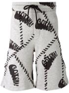 Palm Angels Contrast-stitch Slogan Shorts, Men's, Size: Medium, Grey, Cotton/polyester