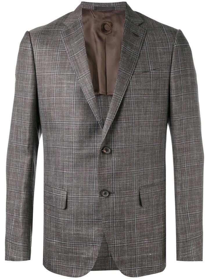Caruso - Plaid Blazer - Men - Silk/linen/flax/cupro/wool - 52, Brown, Silk/linen/flax/cupro/wool