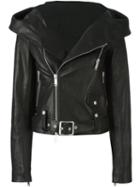 Unravel Hooded Biker Jacket, Women's, Size: 38, Black, Calf Leather/cotton/viscose
