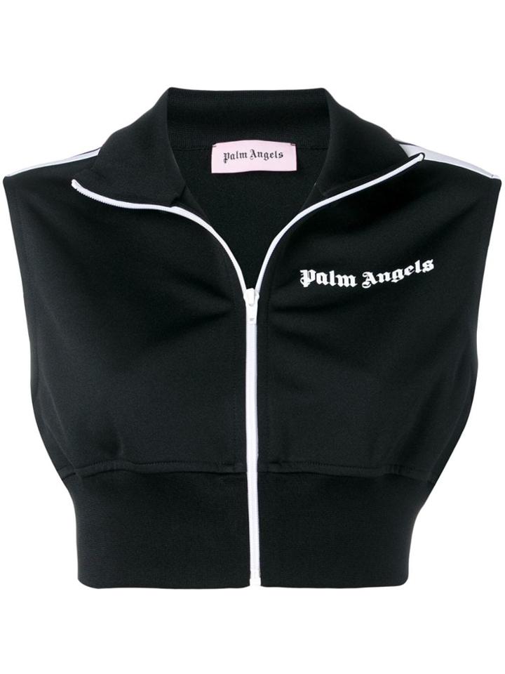 Palm Angels Cropped Zipped Gilet - Black