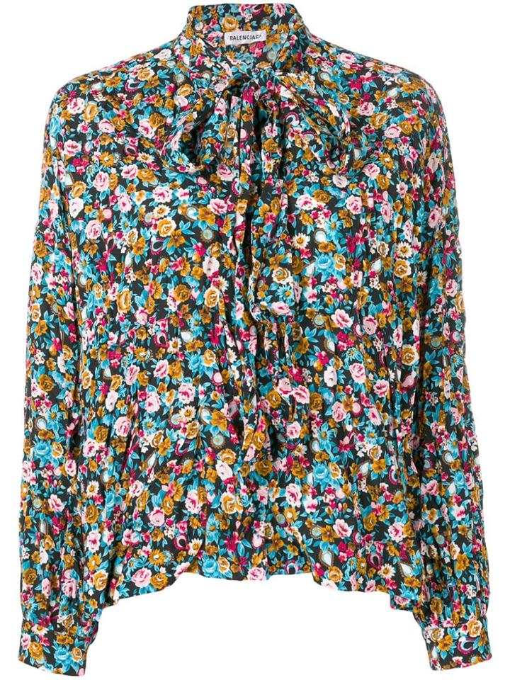 Balenciaga Fluid Vareuse Floral Blouse - Blue