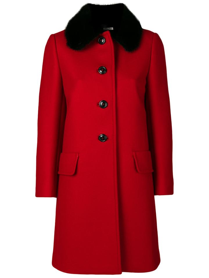 Miu Miu Fur Trim Coat - Red