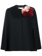 Fendi Fur Appliqué Cape, Women's, Size: 44, Black, Fox Fur/mink Fur/wool/glass