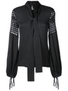 Oscar De La Renta Cage Embroidery Tie Neck Blouse - Black