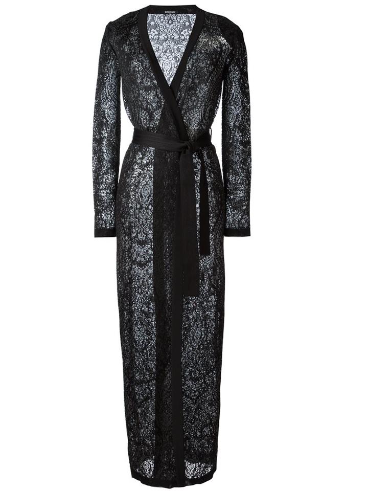Balmain Long Self-tie Cardigan, Women's, Size: 42, Black, Polyamide/viscose