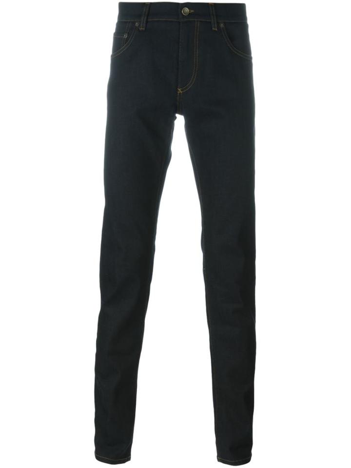 Dolce & Gabbana Skinny Jeans, Men's, Size: 44, Blue, Cotton/spandex/elastane/calf Leather/zamac