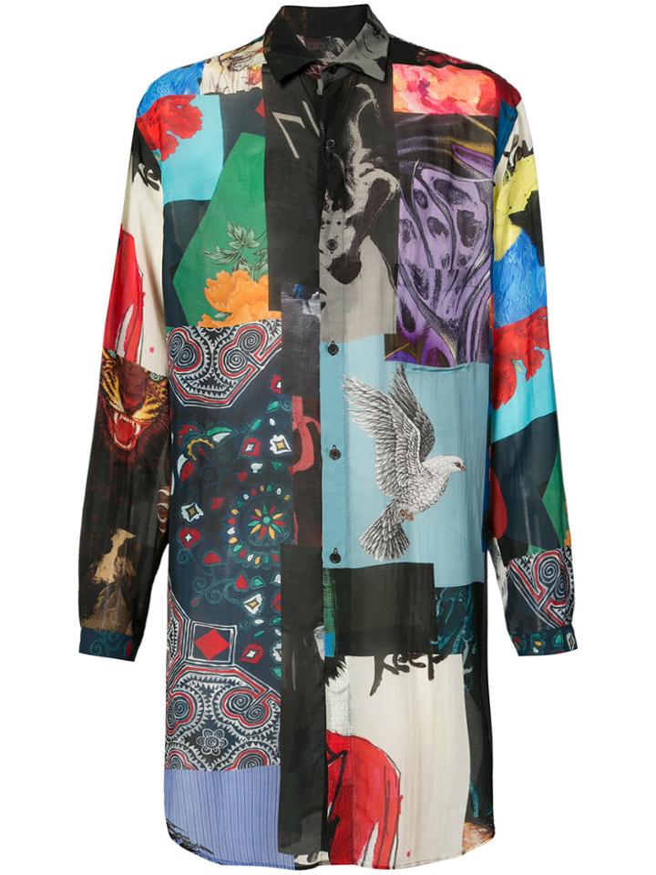 Yohji Yamamoto Longline Patchwork Print Shirt - Multicolour