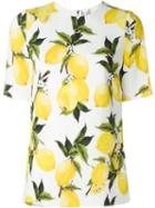 Dolce & Gabbana Lemon Print Top, Women's, Size: 44, White, Viscose/spandex/elastane
