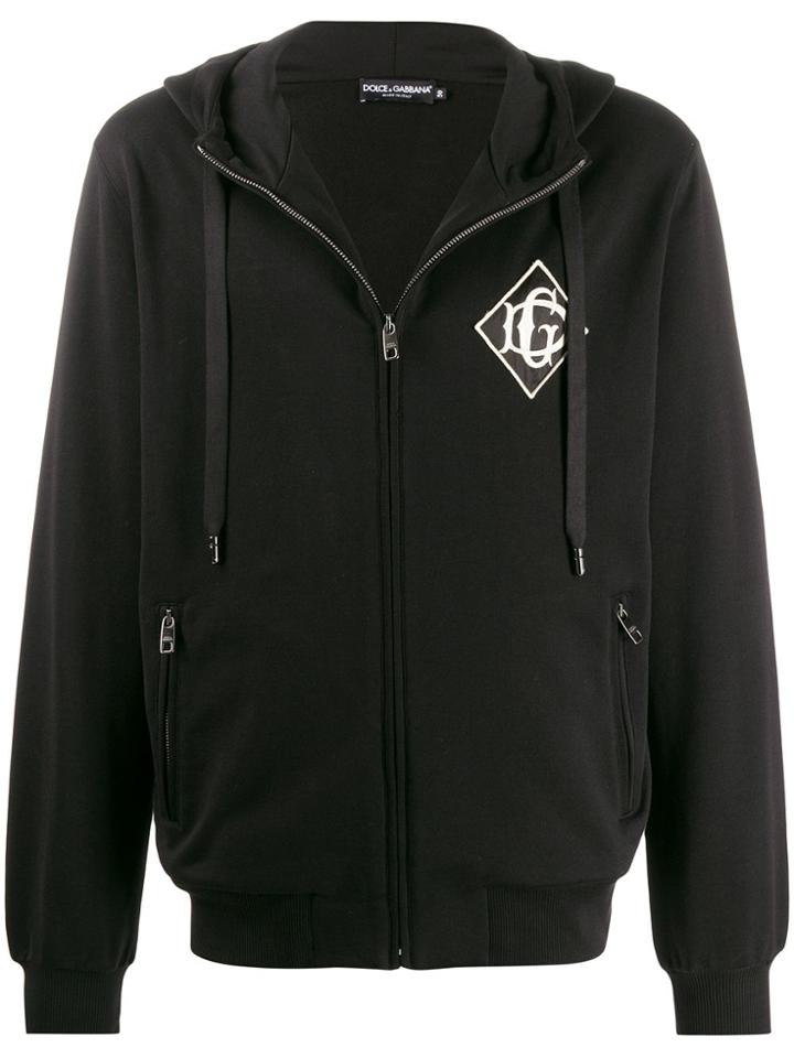Dolce & Gabbana Embroidered Logo Zip-up Hoodie - Black