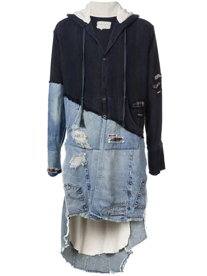 Greg Lauren Denim-panelled Hooded Jacket - Black