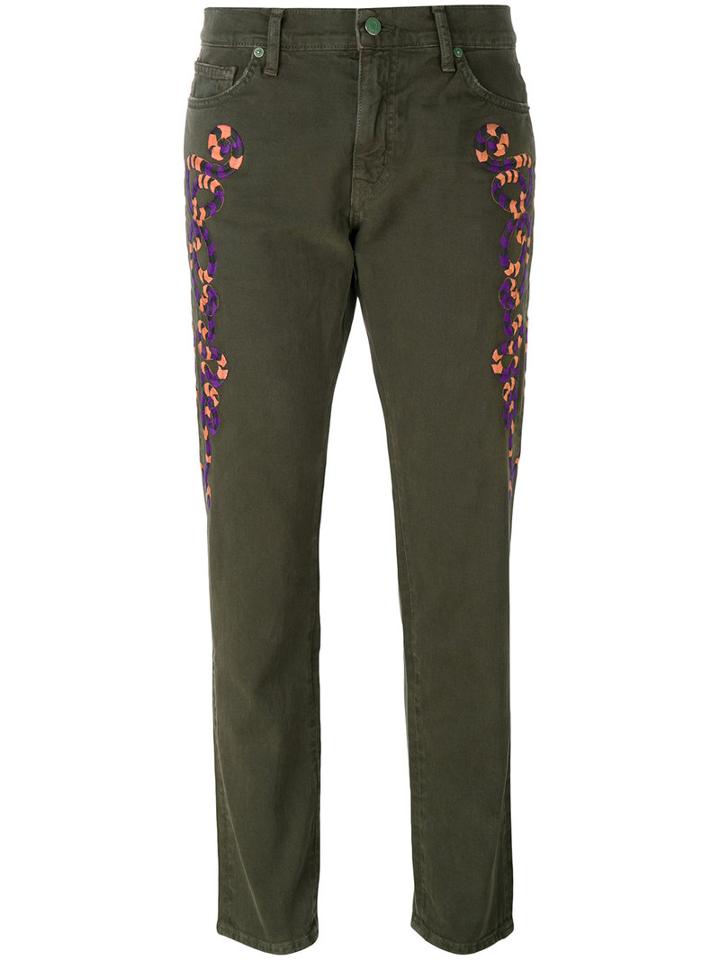 Sandrine Rose - Embroidered Slim-fit Trousers - Women - Cotton - 25, Green, Cotton