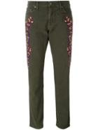 Sandrine Rose - Embroidered Slim-fit Trousers - Women - Cotton - 25, Green, Cotton