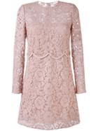 Valentino - Long-sleeved Dress - Women - Silk/cotton/polyamide/virgin Wool - 40, Pink/purple, Silk/cotton/polyamide/virgin Wool
