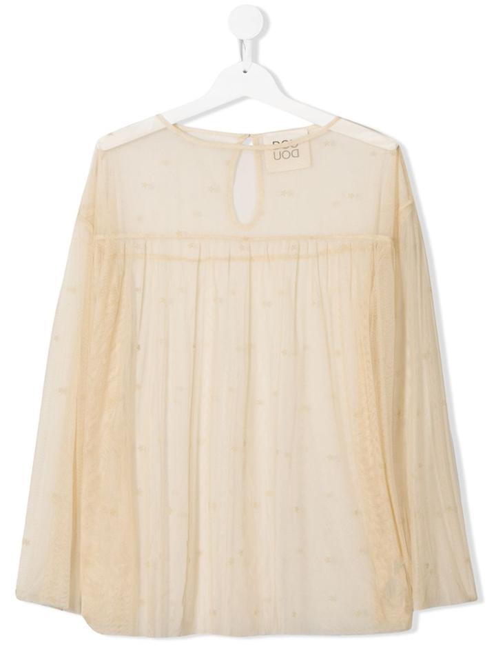 Douuod Kids Teen Sheer Tulle Blouse - Neutrals