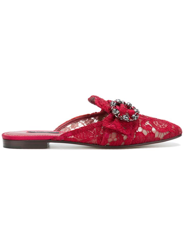 Dolce & Gabbana Lace Buckle Slippers - Red