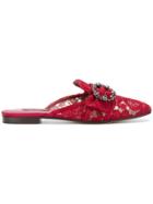 Dolce & Gabbana Lace Buckle Slippers - Red
