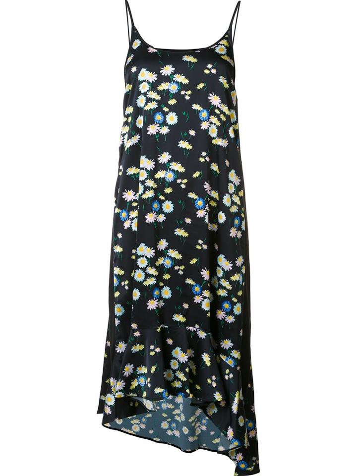 Paco Rabanne Daisy Print Slip Dress, Women's, Size: 38, Black, Spandex/elastane/viscose
