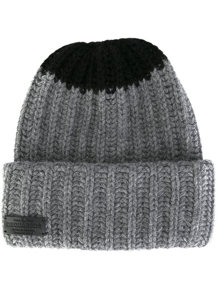 Dsquared2 Contrast Knit Beanie, Men's, Grey, Angora/wool