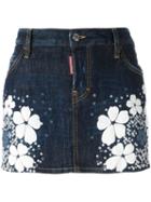 Dsquared2 'tokyo Flower' Denim Mini Skirt, Women's, Size: 42, Blue, Cotton/spandex/elastane/polyester