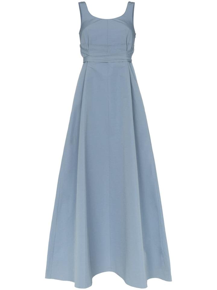 Plan C Tie Waist Cotton Blend Dress - Blue